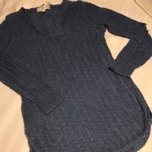 Ladies “Pink Republic” Blue V-Neck Long Sweater